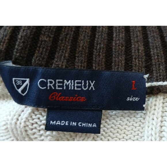 Cremieux Classics Men's L 1/4 Zip Cream Pullover Cable Knit Sweater Grandpacore - Picture 11 of 13